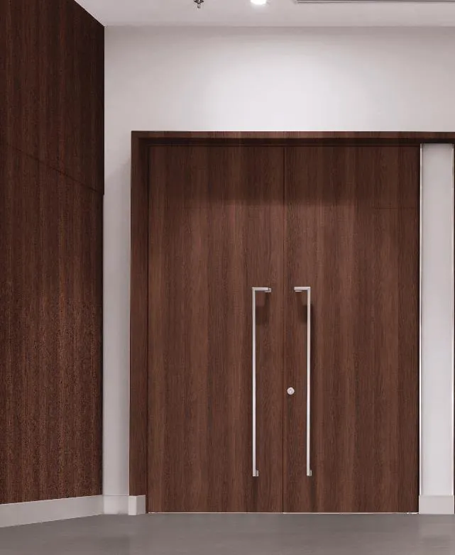 Double door finished in dark walnut film